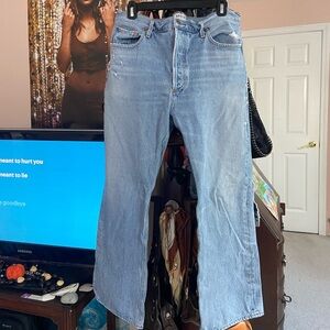 Agolde size 32 mid rise light wash straight leg denim jeans